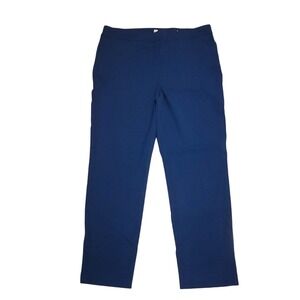 Chicos Navy Blue Pull On Dress Pants Straight Leg Size 2R US 12R Slit Hem
